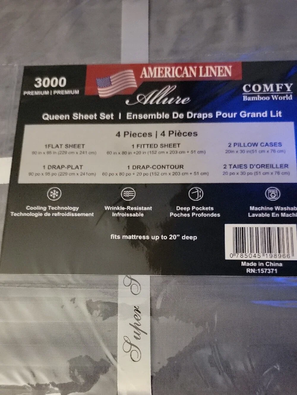 Allure 3000 Queen Sheet Set by Comfy - Gray